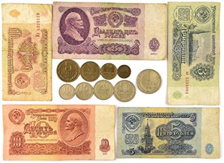 Potpuni set SSSR: 9 sovjetskih ruskih kovanica Kopecks + 5 rublja novčanica 1961 kolekcija