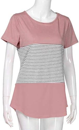 JFLYOOOU ženska majica, modni kratki rukav trostruki blok u boji trake casual bluza Tunika tee