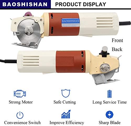 Baoshishan Electric Rotacijsko rezanje tkanine 65mm ručno ručno sječiva za rezanje tkanine, škare 110V za tepihe, višeslojne kože