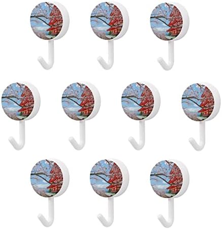 Cherry cvjetovi nosači Fuji okrugli plastični kuke za višekratnu ljepljivu kuke za viseće zidne kuke za kuhinju kupatilo 10 paketa