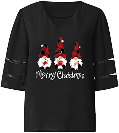 Fmchico Womens V-izrez Top 3/4 rukava Labavi božićni bluza Ležerni pulover TOP FORTS Tuničke majice