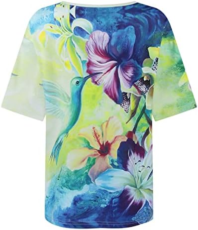 Ženski modni vrhovi cvjetni print majica V izrez kratkih rukava 2023 ljetne majice