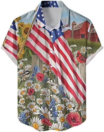 BMISEGM ljetne haljine za muškarce Muškarci Ležerni američki dan za neovisnost Ispis patchwork košulja za ispis kratka muška majica