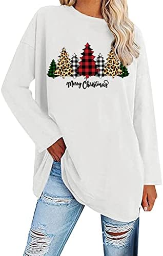 Xinshide vesele božićne majice za žene Xmas Tree Grafički predizirani duksevi casual crewneck dugi rukavi pulover