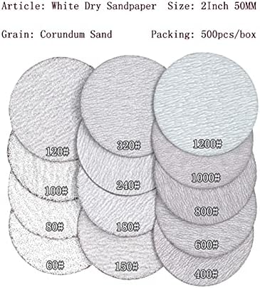 Brusni papir za brušenje, Brusni brusni papir 500 kom 2 inča 50 mm bijeli suvi brusni papir za brušenje diska kuka i petlja 60-1200