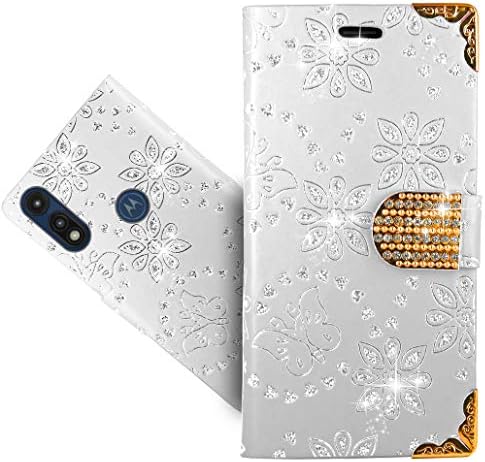 Motorola Moto E Caseexpert® Bling Luxury Diamond Leather Kickstand Flip novčanik torba Case Cover za Motorola Moto E White