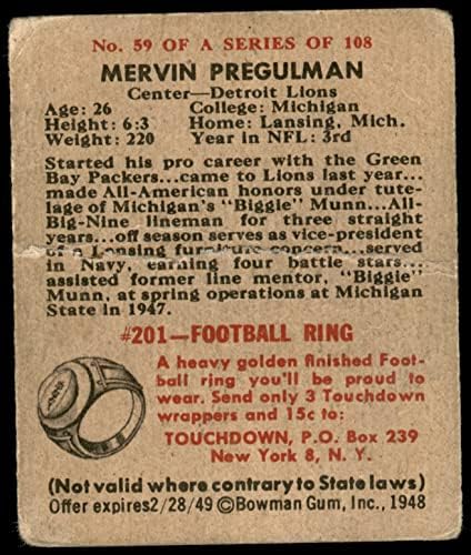 1948 Bowman 59 Mervin Pregulman Detroit Lions Fair Lions