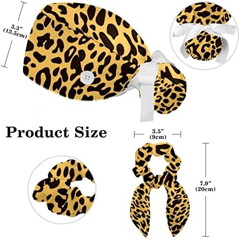 Leopard Bešavna pozadina Prozračna radna kapa s gumbom, luk za kosu, jedna veličina se uklapa u sve