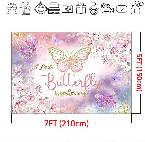 Mocsicka Floral Butterfly Baby Shower Backdrop Pink Purple Watercolor Floral A Little Butterfly is On her Way Girl Baby Shower Background