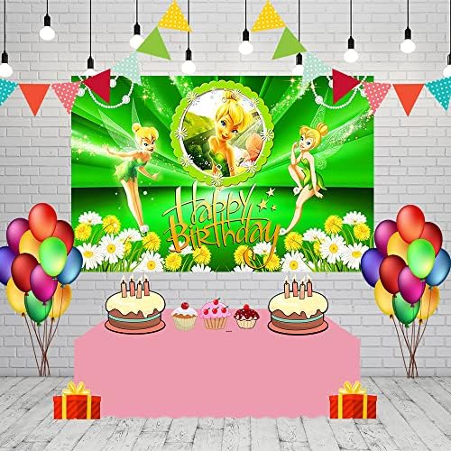 Fairy pozadina za Tinker Bell tema rođendanske potrepštine 5x3ft zelena pozadina fotografija za Tinkerbell Tema Party torta stol dekoracije