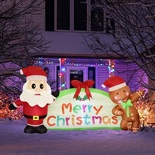 Nifti gnijezdo 8 ft dugi x 4 ft visoki božićni ukrasi na naduvavanje sa srećnim MAN santa i medenjacima, vanjskom ukrasom sa LED svjetlima,