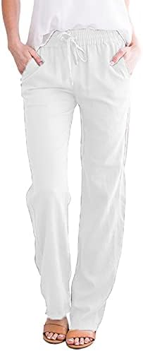 LMSXCT HONGE pamučne pantalone s džepnim crtež elastičnim visokim strukom labave hlače sa širokim nogama čvrste ležerne časopisa