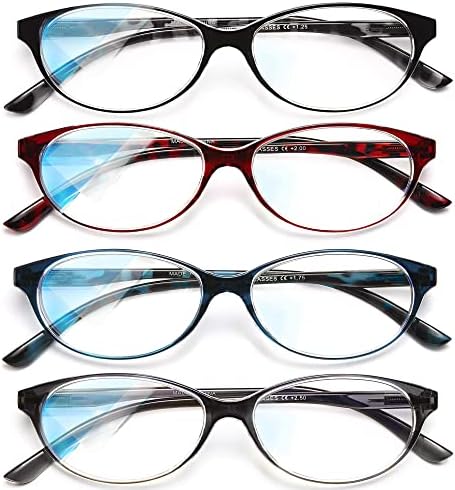 EYEURL plave naočare za čitanje Za Žene Muškarci-4 pakovanja ovalnih čitača sa opružnim šarkama protiv odsjaja Filter UV zrake +1,50