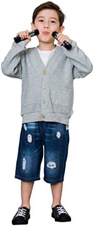 Aimama Toddler Boys dugi rukav V-izrez Klasični džemper sa džepovima sa džepovima sivim za 1-6t