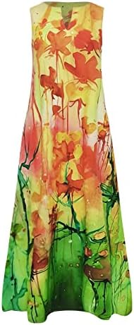 Ženska ljetna haljina 2023 Vintage Cvjetni Print duga Maxi haljina Casual V izrez haljine bez rukava labave lepršave sarafane