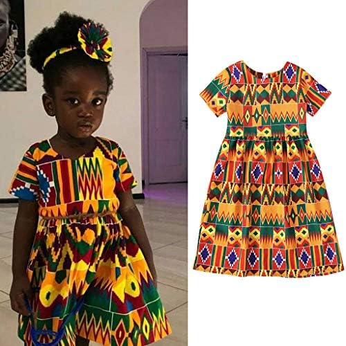 Dječja djeca Dječja djevojka Dashiki Afrički print Kratki rukav princeza haljina Velike djevojke
