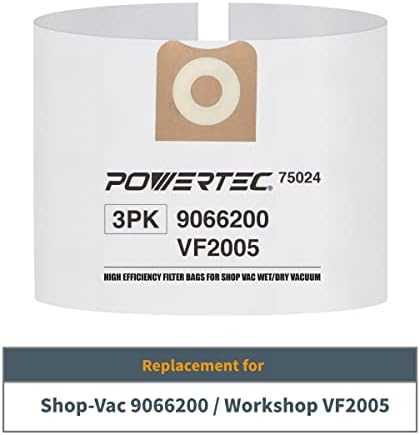 PORETEC 75024 Vreće za filtriranje visoke efikasnosti za Shop Vac 9066233/9066200 10 - 14 galona tipa F, I / VF2005 / CMXZVBE3877, CMXZVBE38768 / VHBL VDBL, 3PK