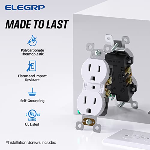 ELEGRP ne-dimper otporan na dupleks tupleks, 15A 125V Standardna električna dupleks zidna zidna, 2 polna 3 žica, 5-15R, samopoziljke,