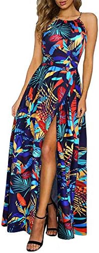 KILIG ženska ljetna Maxi haljina 2023 Casual cvjetni Halter vrat Proljetna plaža Havajska Split duga haljina sa džepovima