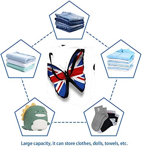 Velika Britanija britanska zastava leptir dizajn korpa za veš sklopiva kanta za odlaganje sa ručkama za korpu,dečija soba,ostava za