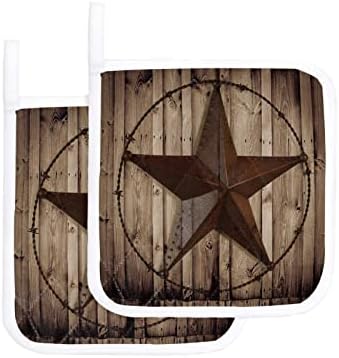 Carosoffe Western Texas Star Pot držač nosača set od 2 toplotne izolacije, rustikalne drvene drvene jastučiće i potori za kuhinju,