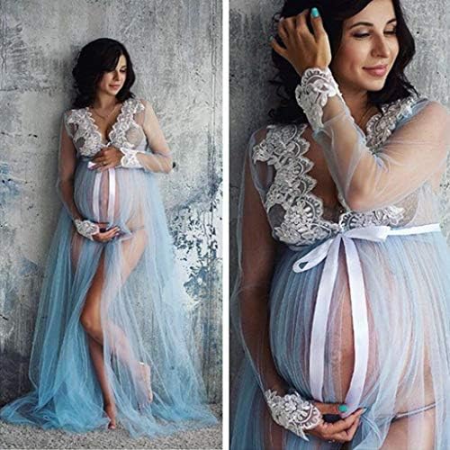 Majčinske haljine za fotografije s dugim rukavima V rect bijeli čipkasti spajanje duge haljine materinstvo maxi fotografska haljina