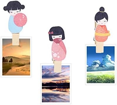 Holibanna obojena vrpca boja 12pcs mini drvena japanska lutka PEGS Photo papirnati obrtni klipovi sa konopom japanske lutke japanske