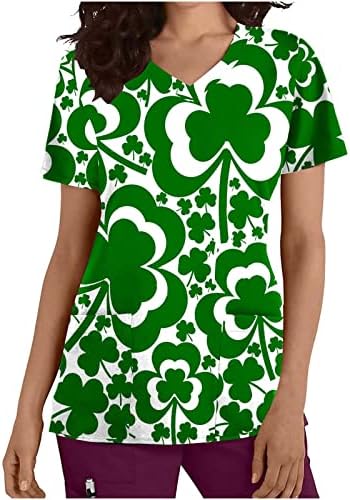 Ženski St. Patrick Dan Scrub_Top seksi V vrat kratke rukave majice sa džepom Funny grafički labave opremljen pulover