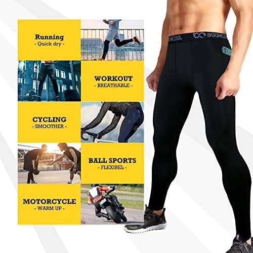 Boomcool muške kompresijske hlače sa džepovima, muške trke za trčanje nogavice vježbanje suhom baselayer teretane Atletičke joge hlače