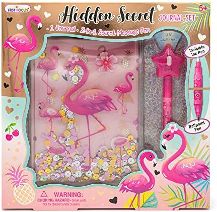 Hot Focus Flamingo Fantasy Secret Diary for Girls ages 8-12 with Invisible Ink Pen & Black Light - All-in-One Journal Set, Notebook