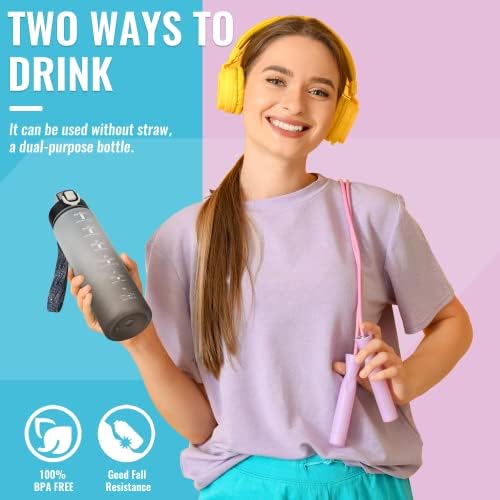Boca za vodu od bubucat 32oz, tritan pića boca sa slamom i vremenskim oznakama, vrhom procurila, sportski spremnik za vodu za tinejdžer