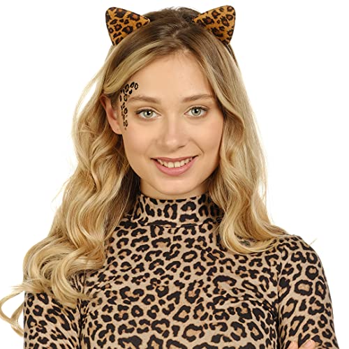 Funcredible Cheetah Ears traka za glavu sa tetovažama | Leopard traka za glavu sa privremenom tetovažom / Halloween cosplay kostimirani