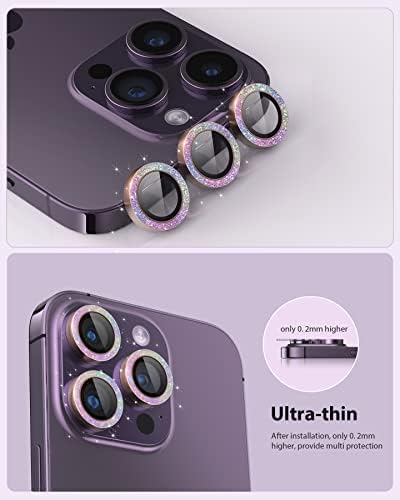 LRONFIEE za iPhone 14 Pro i iPhone 14 Pro Max zaštitnik sočiva kamere Bling Glitter Aluminijska legura kaljeno staklo poklopac kamere