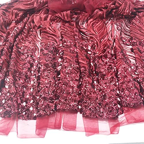 Aisunne afričke svjetlucave čipkaste tkanine sa šljokicama 5 Yards Nigerijska Francuska tkanina za vjenčanice, vino Crveno