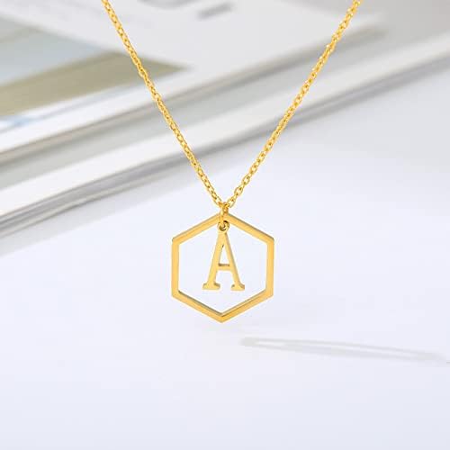 T3store Kreativni geometrijski pismo ogrlica za žene kapital početni A-Z privjesci Tiny Hexagon pismo nakit najbolji prijatelj BFF-X-GOLD
