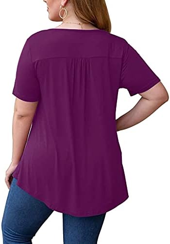 NEARTIME žene čipkasti vrhovi okrugli vrat kratki rukav majice ljeto labave Fit Folds bluza Casual Tunic Top