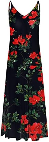 Wpoumv ljetne haljine za žene cvjetni print bez rukava V izrez Maxi haljina casual labav duga haljina na plaži