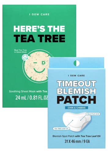 I Dew care Tea Tree sheet Mask-Evo čajevca / Set umirujućih maski za lice + hidrokoloidni flaster za bubuljice s aknama - timeout