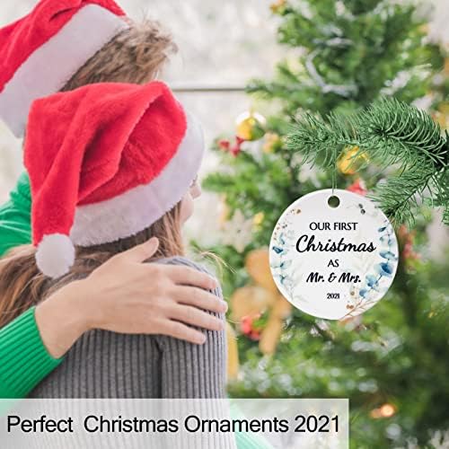 Prvi Božićni vjenčani Ornament 2021, Mr and Mrs Ornament, vjenčani pokloni Just Married poklon dekoracija za vjenčanje, 3 keramičke