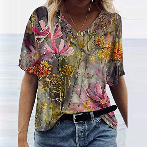 Žene ljetne vrhove modna cvjetna tiskana majica casual labavi plus veličine vrhova cvijeća tiskanje V izrez majice