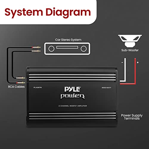 PYLE 2 CANL CAR STEREO pojačalo - 4000W Dual kanal za premoštena snaga MOSFET Audio zvuk Automatski zvučnik Amp Box W / Crossover,