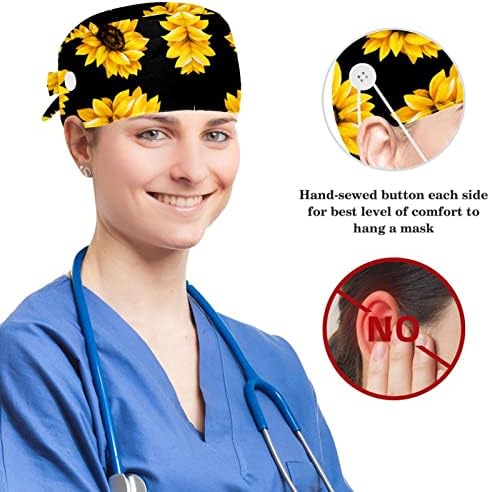 Žene i muške hirurške kape sa lukom kose Scrounchy Suncokret cvjetni radni šešir Jedna veličina