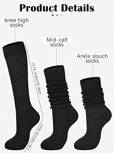 Benceilor 6 parova Žene Slauch Socks Soft Knee Dugi Scrounch Socks Pamučni pleteni čarape za čišćenje čarapa za žene muškarci