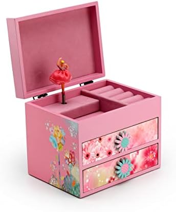 Pink drvena cvjetna tema 18 Napomena Spinning Ballerina muzička kutija - Mnoge pjesme koje treba odabrati - rezidentna melodija