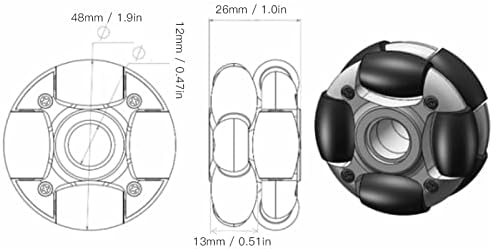 Omnidirekcioni točak od 48 mm, rotirajući za 360 stepeni, dvoredni višesmerni točak zamena Omni Točka 14036 za robotsku industriju
