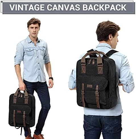 VASCHY ruksak za muškarce, vintage platnene kože 15,6in ruksak za laptop za odrasle ranac za posao putuju siva