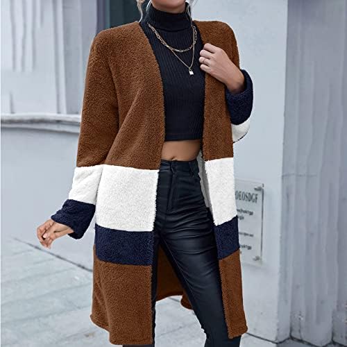 Ženska 2022 zimska flis jakna kardigan od vune jakne kardigan dugi kolorblok kaput vrhunske modne odjeće