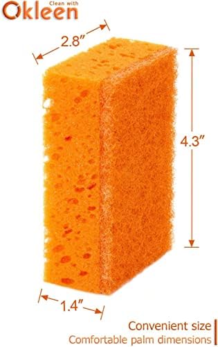 Okleen narandžasti višestruki piling spužva. Napravljeno u Evropi. 18 paketa, 4,3x2,8x1,4 inča. Teška vlakna bez mirisa i bez grebena. Izdržljiv i osjetljiv ribanje za pećnicu i štednjak, kupatilo i podrum