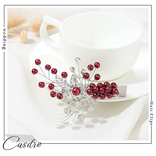 Casdre Pearl Bridal Clips za kosu Srebrna kristalna mladenka Vjenčana oprema za kosu listova za žene i djevojke