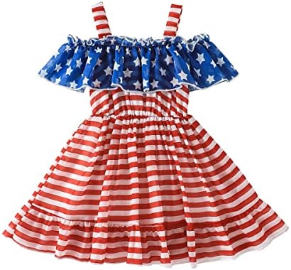 Guodeunh 4. jula Toddler Baby Girls Odjeća Star Stripes Ruffle haljina za haljinu s ramena Patriotska odjeća